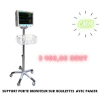 SUPPORT PORT MONITEUR SUR ROULETTES AVEC PANIER